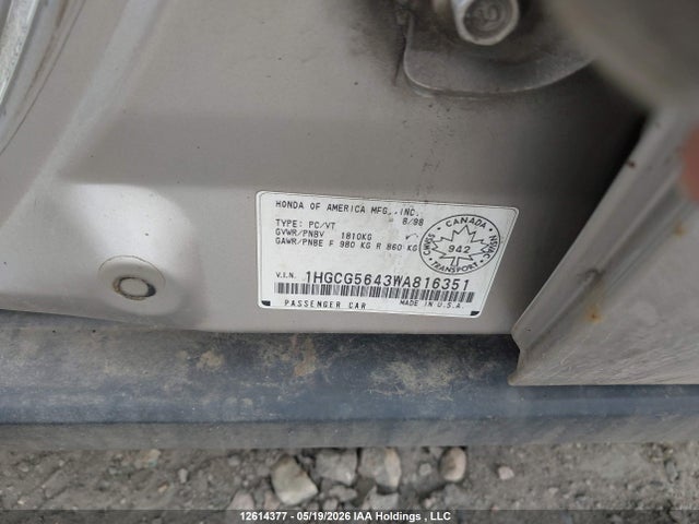 Продаж на аукціоні авто 1998 Honda Accord Lx, vin: 1HGCG5643WA816351, номер лоту: 12614377