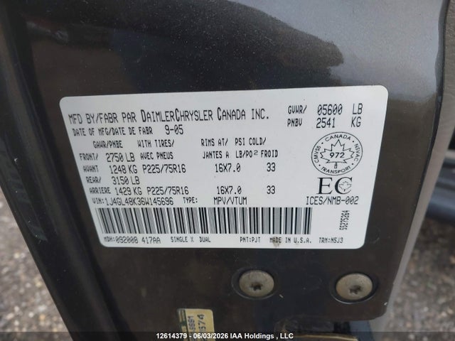 12614379 :رقم المزاد ، 1J4GL48K36W145696 vin ، 2006 Jeep Liberty Sport مزاد بيع
