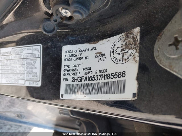 12614380 :رقم المزاد ، 2HGFA16537H105588 vin ، 2007 Honda Civic Lx مزاد بيع