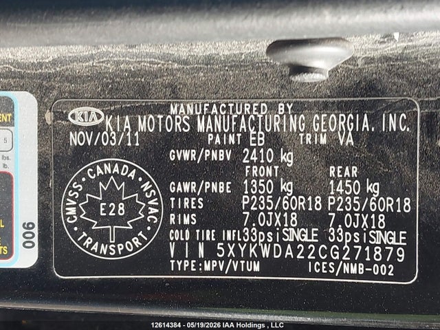 Продаж на аукціоні авто 2012 Kia Sorento Sx V6, vin: 5XYKWDA22CG271879, номер лоту: 12614384