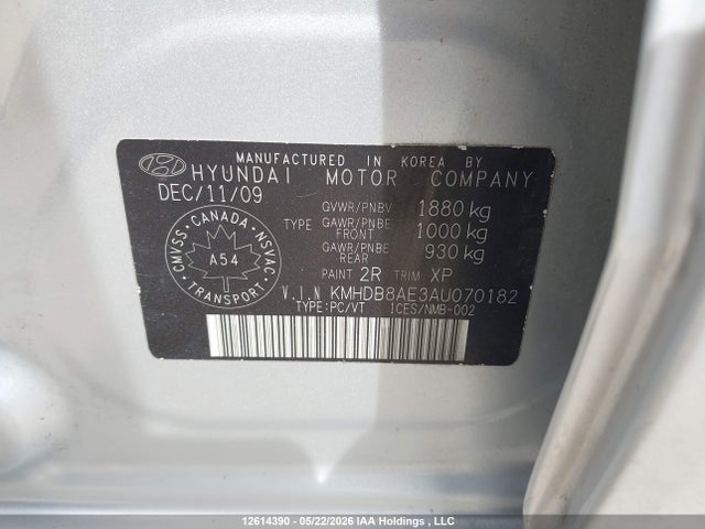 12614390 :رقم المزاد ، KMHDB8AE3AU070182 vin ، 2010 Hyundai Elantra Touring Gl مزاد بيع