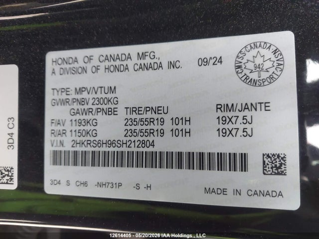 2HKRS6H96SH212804 Honda Cr-v Touring Hybrid
