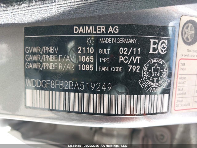 2011 Mercedes-benz C 250 4matic მანქანა იყიდება აუქციონზე, vin: WDDGF8FB2BA519249, აუქციონის ნომერი: 12614415