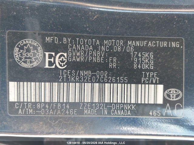 Продаж на аукціоні авто 2007 Toyota Matrix Xr, vin: 2T1KR32E07C626155, номер лоту: 12614418