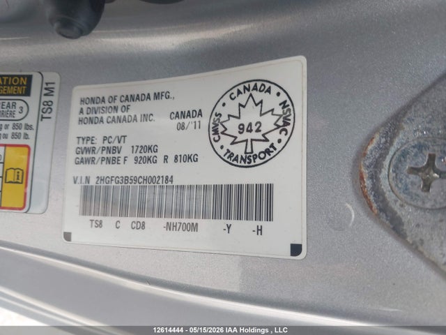 2012 Honda Civic Lx მანქანა იყიდება აუქციონზე, vin: 2HGFG3B59CH002184, აუქციონის ნომერი: 12614444