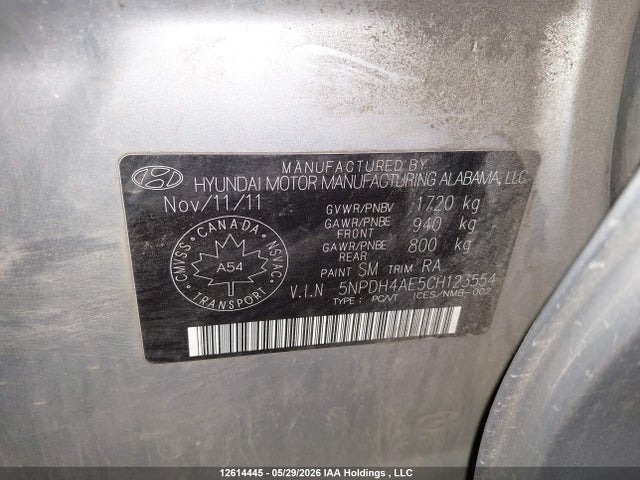 Aukcja sprzedaży 2012 Hyundai Elantra, vin: 5NPDH4AE5CH123554, numer aukcji: 12614445