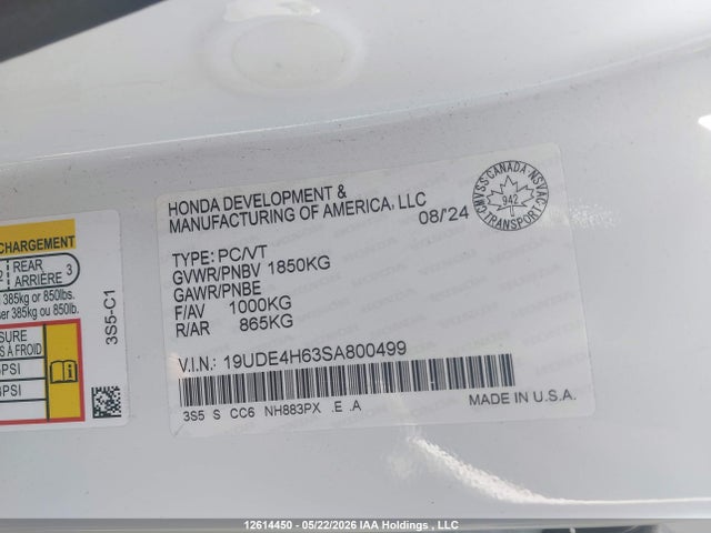 Aukcja sprzedaży 2025 Acura Integra, vin: 19UDE4H63SA800499, numer aukcji: 12614450