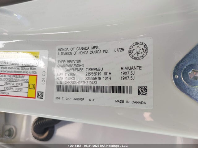 Aukcja sprzedaży 2026 Honda Cr-v Hybrid, vin: 2HKRS6H97TH210433, numer aukcji: 12614461