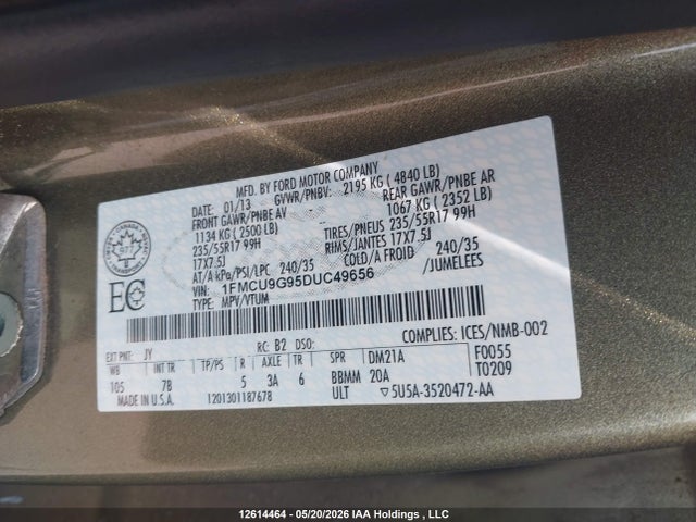 Продажа на аукционе авто 2013 Ford Escape Se, vin: 1FMCU9G95DUC49656, номер лота: 12614464