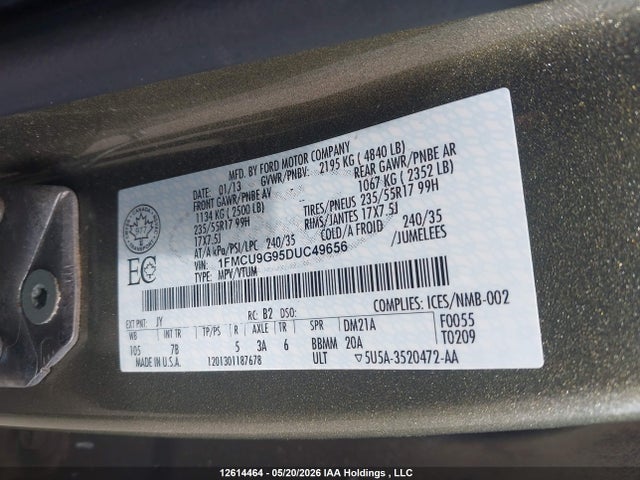 Продажа на аукционе авто 2013 Ford Escape Se, vin: 1FMCU9G95DUC49656, номер лота: 12614464