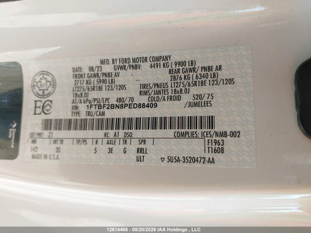 Aukcja sprzedaży 2023 Ford F-250 Xlt, vin: 1FTBF2BN8PED88409, numer aukcji: 12614466
