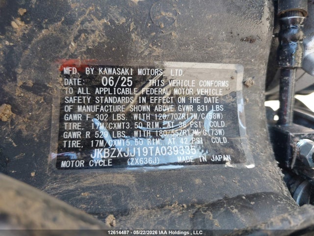 Aukcja sprzedaży 2026 Kawasaki Zx636 K, vin: JKBZXJJ19TA039335, numer aukcji: 12614487