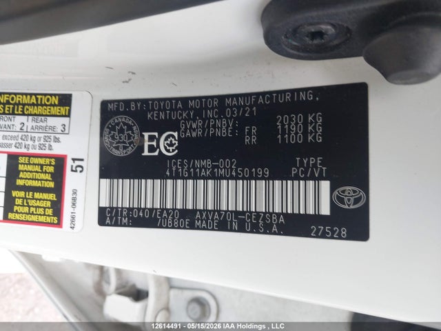4T1G11AK1MU450199 Toyota CAMRY SE