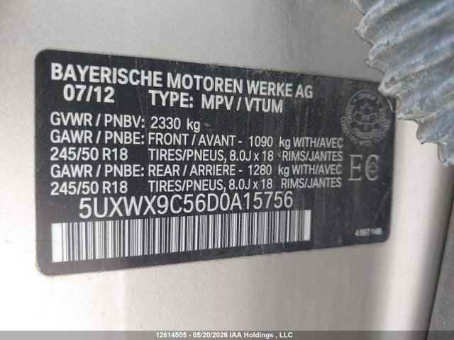 12614505 :رقم المزاد ، 5UXWX9C56D0A15756 vin ، 2013 Bmw X3 Xdrive28i مزاد بيع