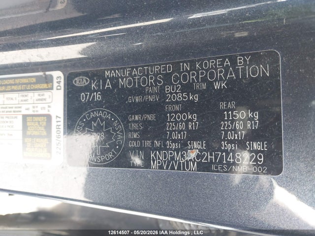 Продаж на аукціоні авто 2017 Kia Sportage Lx, vin: KNDPM3AC2H7148229, номер лоту: 12614507