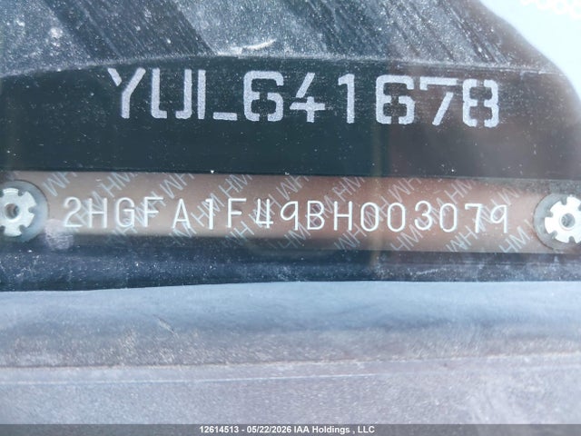 2011 Honda Civic მანქანა იყიდება აუქციონზე, vin: 2HGFA1F49BH003079, აუქციონის ნომერი: 12614513
