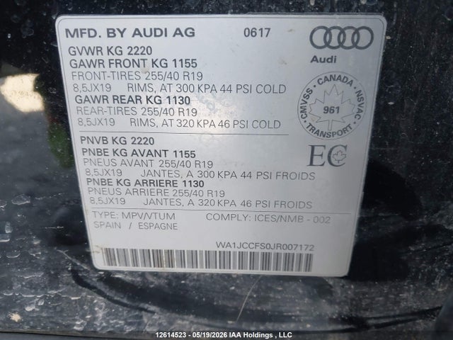 Продаж на аукціоні авто 2018 Audi Q3 2.0t Progressiv, vin: WA1JCCFS0JR007172, номер лоту: 12614523