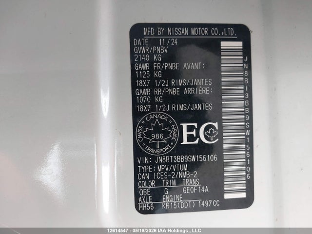 Продаж на аукціоні авто 2025 Nissan Rogue Sv/rock Creek, vin: JN8BT3BB9SW156106, номер лоту: 12614547