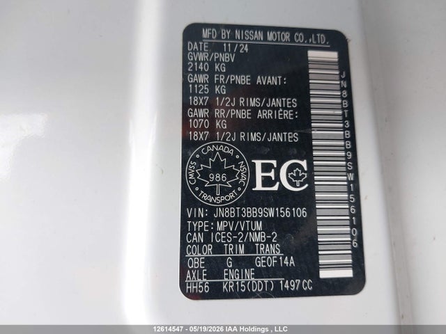 Продаж на аукціоні авто 2025 Nissan Rogue Sv/rock Creek, vin: JN8BT3BB9SW156106, номер лоту: 12614547