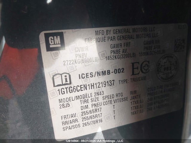 Продажа на аукционе авто 2017 Gmc Canyon Sle, vin: 1GTG6CEN1H1219137, номер лота: 12614564