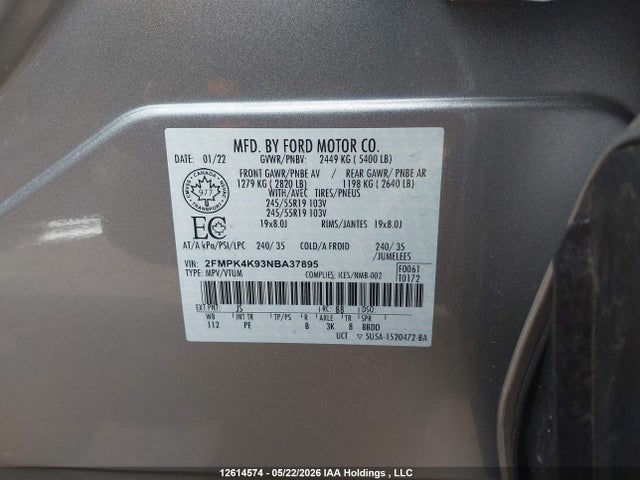 2022 Ford Edge Titanium მანქანა იყიდება აუქციონზე, vin: 2FMPK4K93NBA37895, აუქციონის ნომერი: 12614574