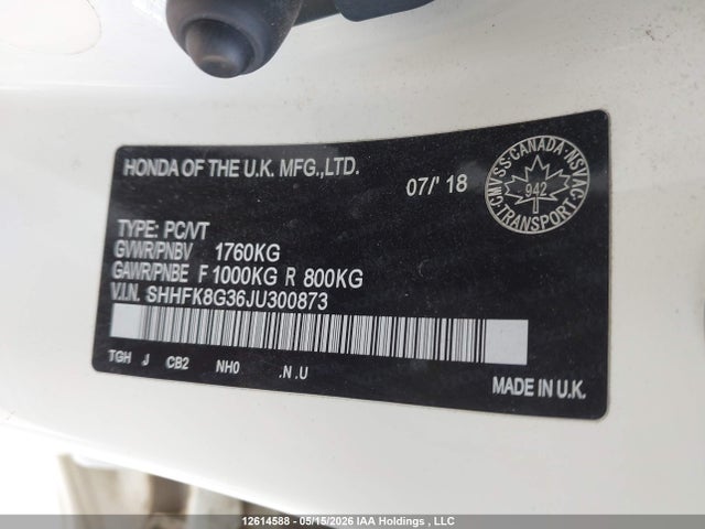 12614588 :رقم المزاد ، SHHFK8G36JU300873 vin ، 2018 Honda Civic Type-r مزاد بيع