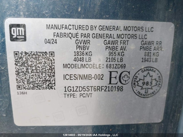 Aukcja sprzedaży 2024 Chevrolet Malibu Lt, vin: 1G1ZD5ST6RF210198, numer aukcji: 12614603