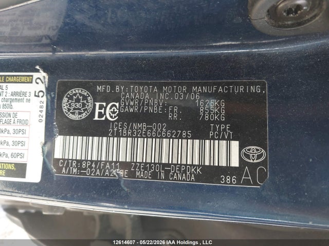 Продаж на аукціоні авто 2006 Toyota Corolla Ce/le/s, vin: 2T1BR32E66C662785, номер лоту: 12614607