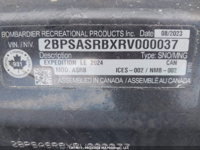 Aukcja sprzedaży 2024 Skidoo , vin: 2BPSASRBXRV000037, numer aukcji: 12614613