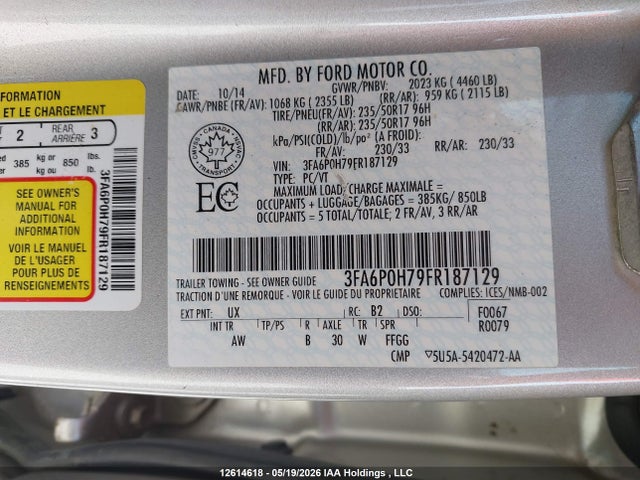 Продаж на аукціоні авто 2015 Ford Fusion Se, vin: 3FA6P0H79FR187129, номер лоту: 12614618