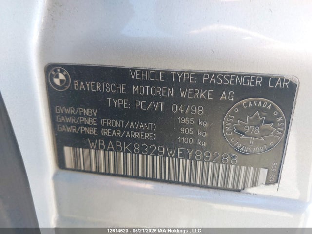 Продаж на аукціоні авто 1998 Bmw 328i, vin: WBABK8329WEY89288, номер лоту: 12614623