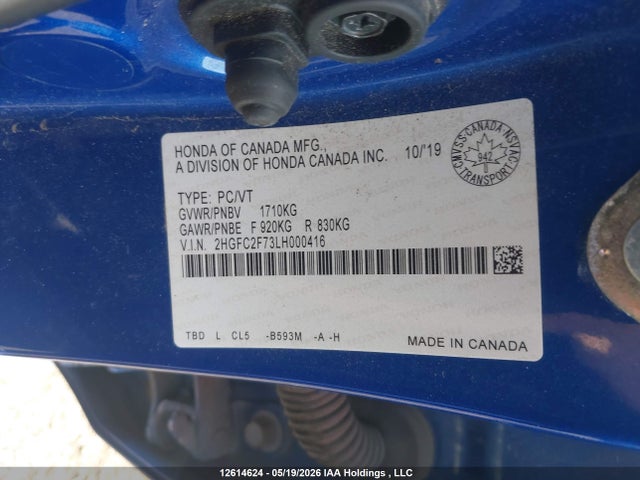 Aukcja sprzedaży 2020 Honda Civic Ex 4dr, vin: 2HGFC2F73LH000416, numer aukcji: 12614624