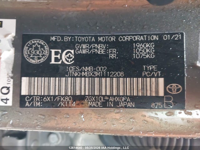 12614640 :رقم المزاد ، JTNKHMBX3M1112208 vin ، 2021 Toyota C-hr مزاد بيع