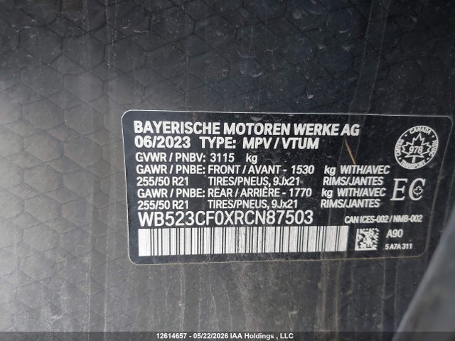 12614657 :رقم المزاد ، WB523CF0XRCN87503 vin ، 2024 Bmw Ix Xdrive50 مزاد بيع
