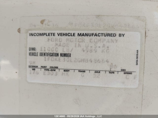 Auction sale of the 1986 Ford Econoline E350 Cutaway Van, vin: 1FDKE30L2GHB48664, lot number: 12614660