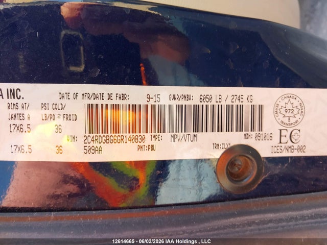 2C4RDGBG6GR140830 Dodge Grand Caravan