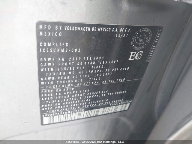 3VV2B7AX6NM022730 Volkswagen Tiguan Comfortline