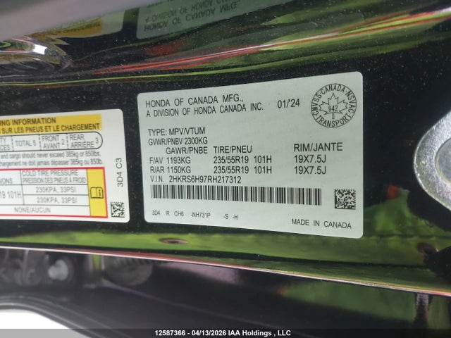 2HKRS6H97RH217312 Honda Cr-v Touring Hybrid