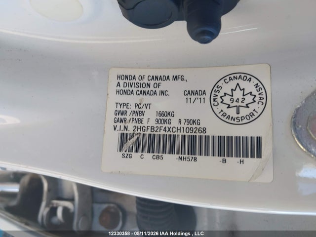 Aukcja sprzedaży 2012 Honda Civic Sdn, vin: 2HGFB2F4XCH109268, numer aukcji: 12330358