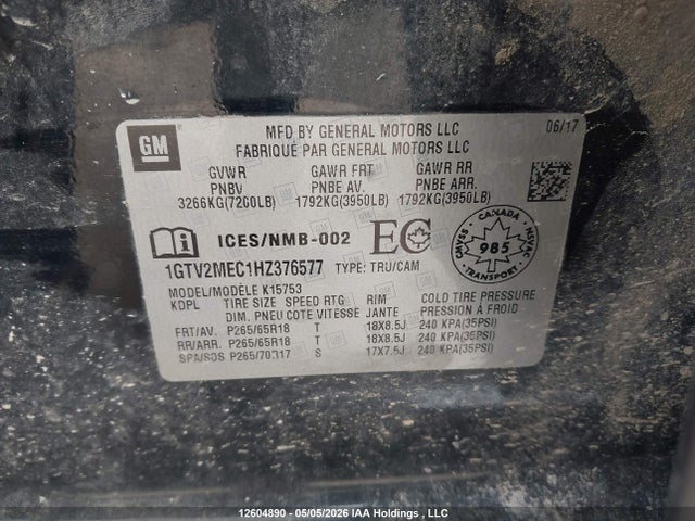 1GTV2MEC1HZ376577 GMC Sierra 1500 Sle