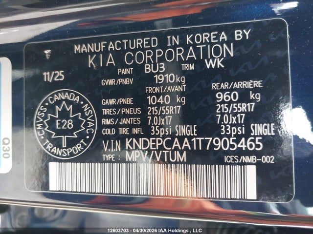 Продаж на аукціоні авто 2026 Kia Seltos Lx, vin: KNDEPCAA1T7905465, номер лоту: 12603703