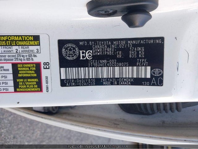 12614695 :رقم المزاد ، 2T1BU4EE4DC038075 vin ، 2013 Toyota Corolla Ce مزاد بيع