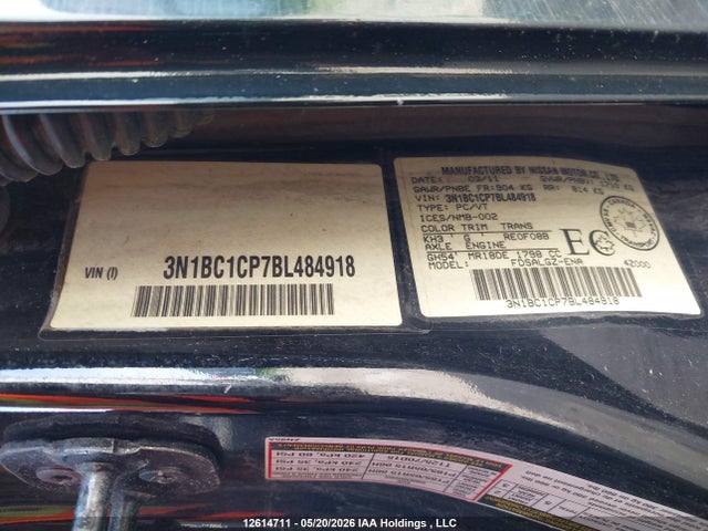 2011 Nissan Versa 1.8sl მანქანა იყიდება აუქციონზე, vin: 3N1BC1CP7BL484918, აუქციონის ნომერი: 12614711