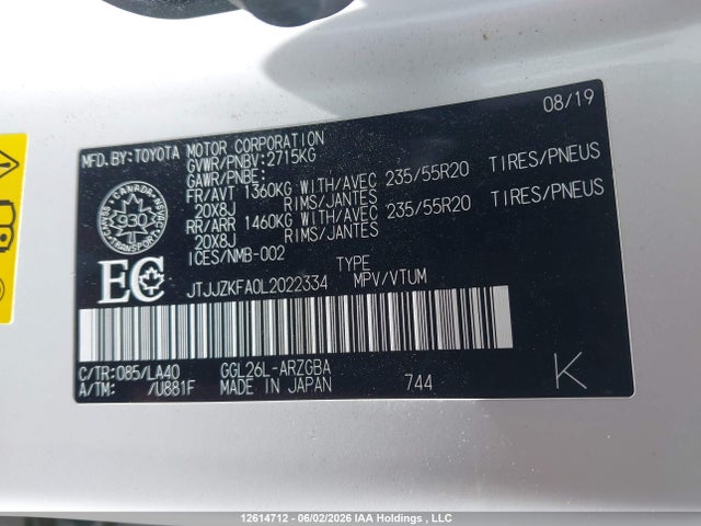 Продаж на аукціоні авто 2020 Lexus Rx 350l, vin: JTJJZKFA0L2022334, номер лоту: 12614712