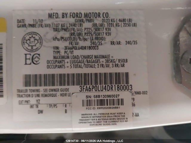 Продажа на аукционе авто 2013 Ford Fusion Se Hybrid, vin: 3FA6P0LU4DR180003, номер лота: 12614730