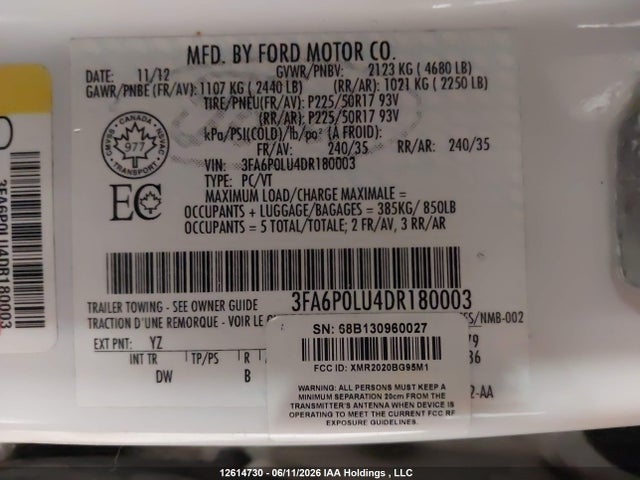 Продажа на аукционе авто 2013 Ford Fusion Se Hybrid, vin: 3FA6P0LU4DR180003, номер лота: 12614730