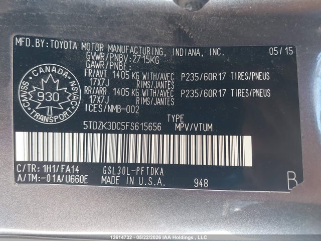 Toyota Sienna 7 Passenger 2015 5TDZK3DC5FS615656 Image 18