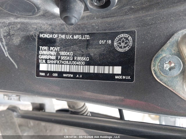 Продаж на аукціоні авто 2018 Honda Civic Lx, vin: SHHFK7H28JU304830, номер лоту: 12614734
