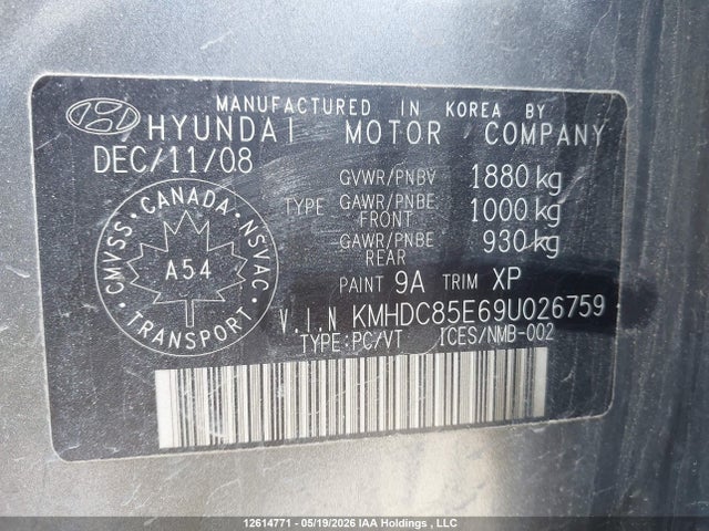 Продаж на аукціоні авто 2009 Hyundai Elantra Touring, vin: KMHDC85E69U026759, номер лоту: 12614771