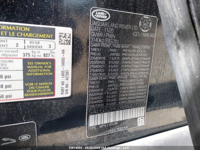 Land Rover Range Rover Hse Westminster Edition 2021 SALGS2RU3MA427207 Image 9